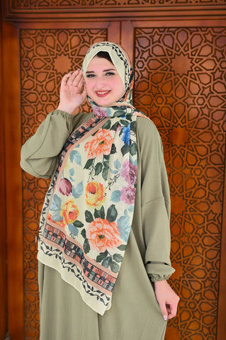 طقم صلاة (سجادة + إسدال + طرحة) - زيتي