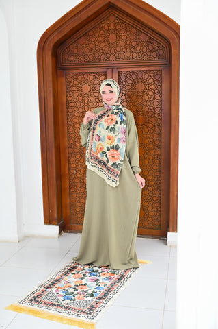 طقم صلاة (سجادة + إسدال + طرحة) - زيتي