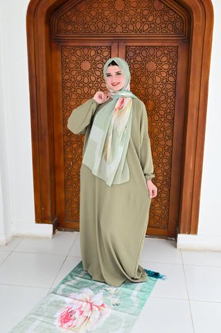 طقم صلاة (سجادة + إسدال + طرحة) - زيتي